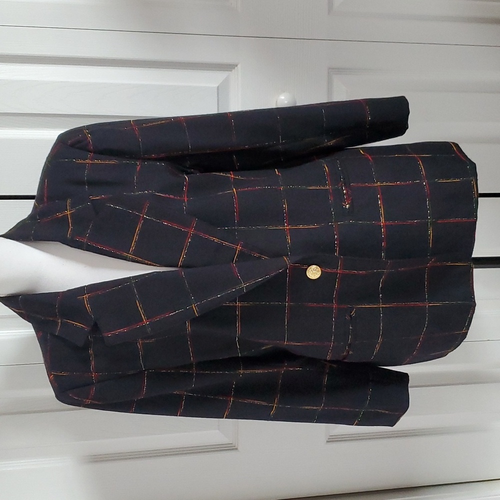 Vintage Southern Lady Wool Blazer Gold Accented Shoulder Pads Pockets Lined